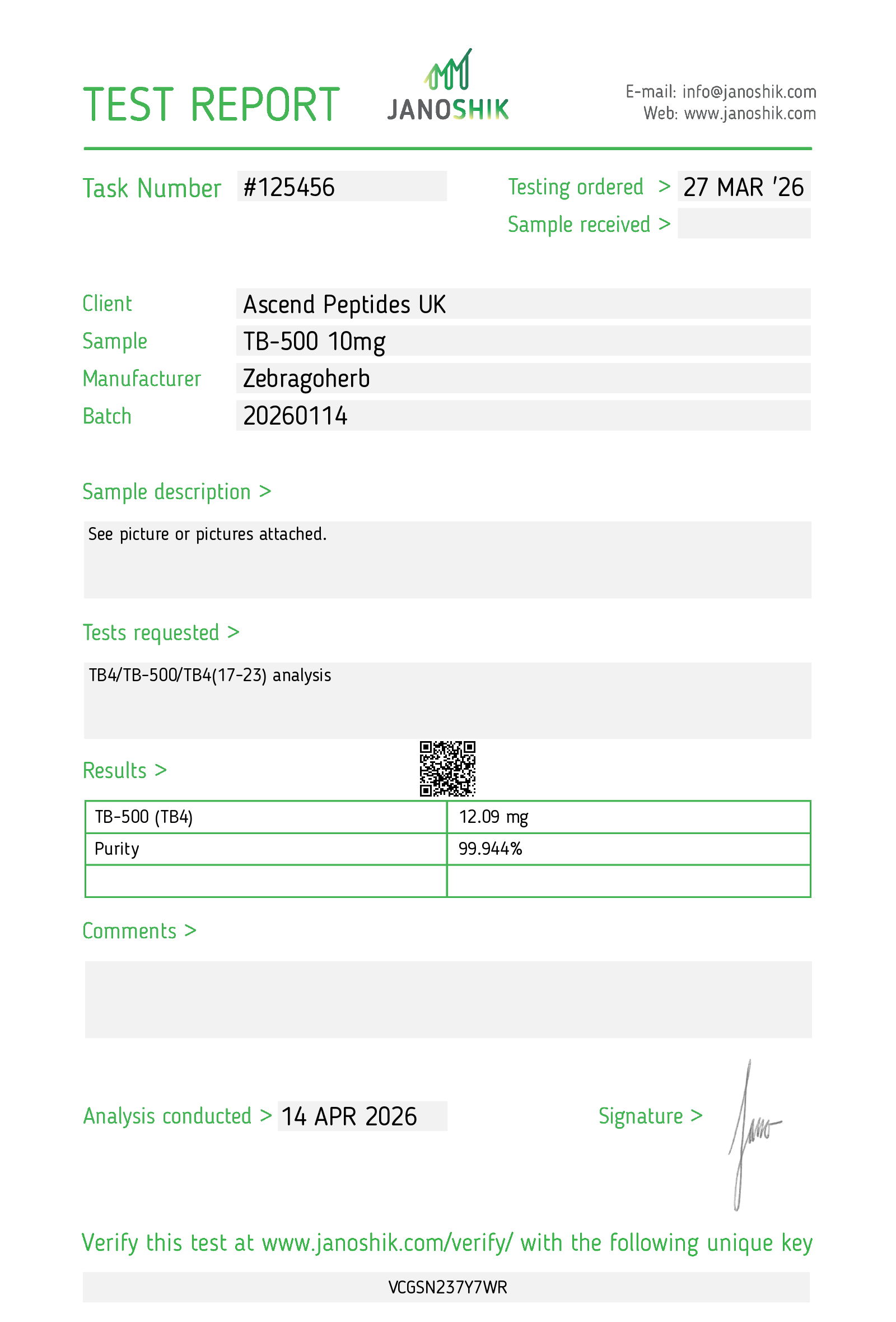 Certificate displayed by Ascendpeptidesuk