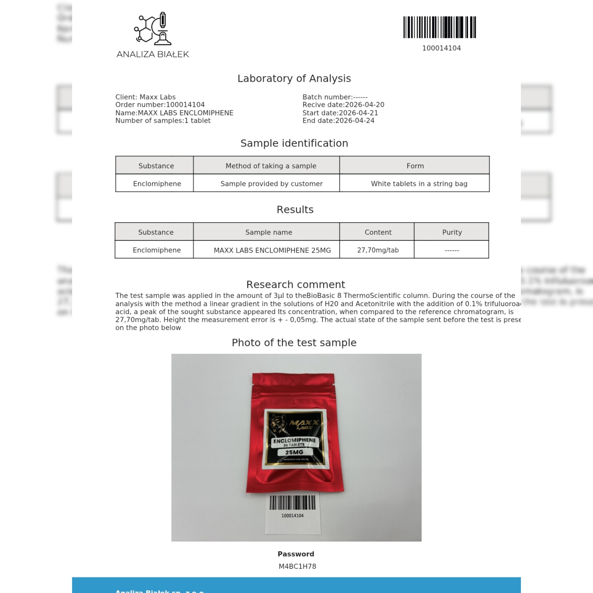 Certificate displayed by Maxxlabs