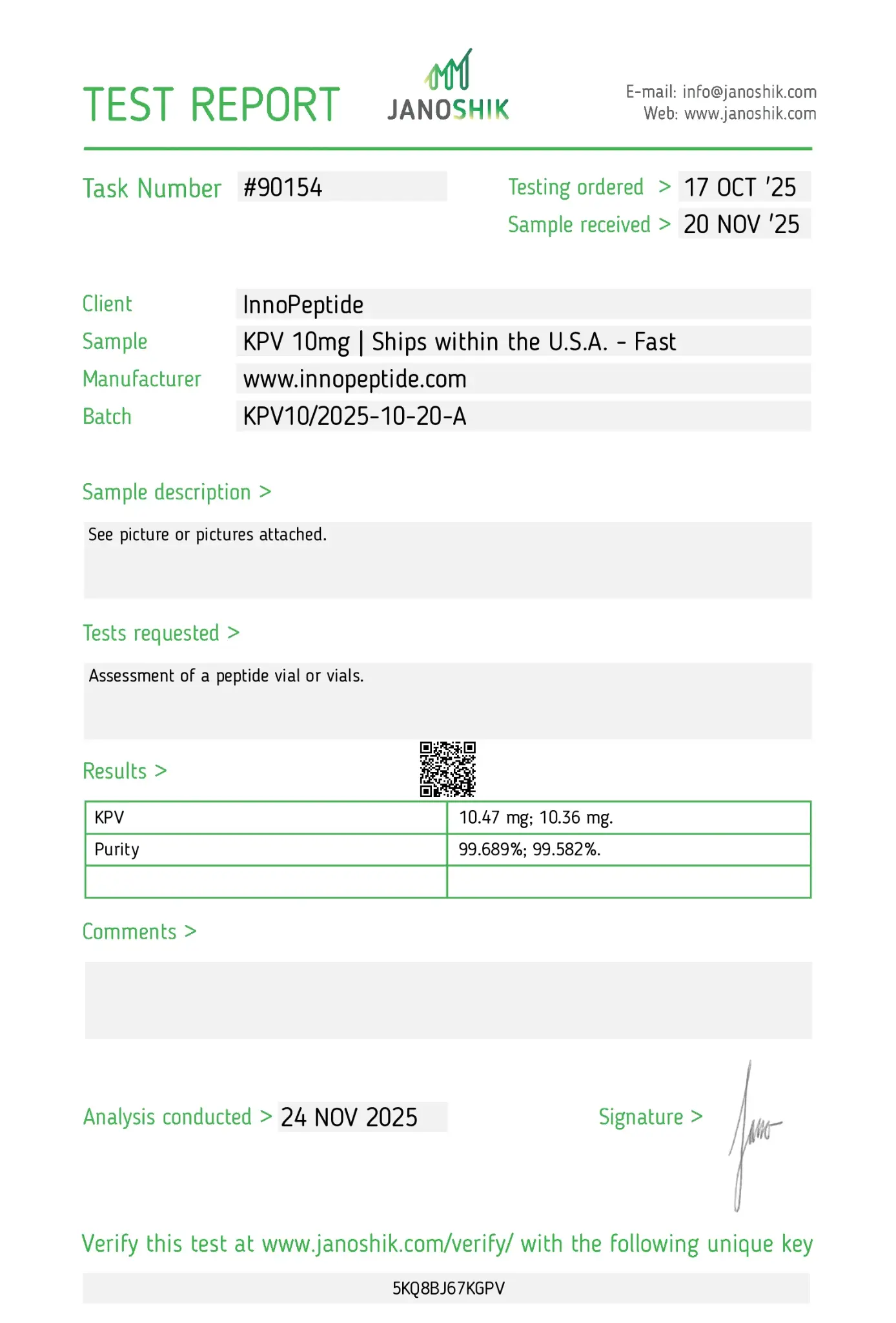 Certificate displayed by Peptidexofficial