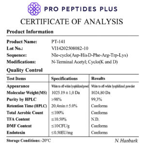 Certificate displayed by Propeptidesplus